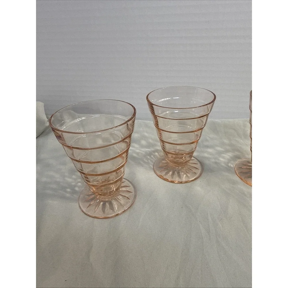 Vintage Anchor Hocking Block Optic Pink Depression Glass 5 oz Juice Tumblers - 4